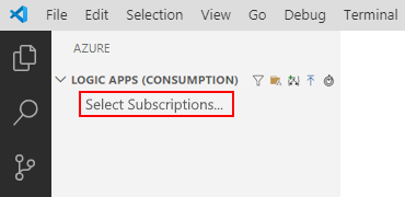Screenshot that shows Azure pane, Logic Apps Consumption section, and Select Subscriptions selected to filter Azure subscriptions.