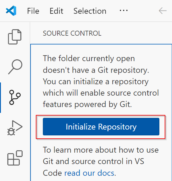 Billede, der viser Initialiser lager i VS Code.