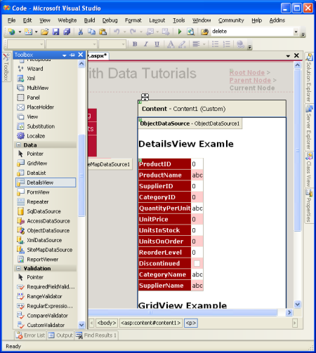 Fügen Sie der Seite eine DetailsView hinzu, und binden Sie sie an die ObjectDataSource