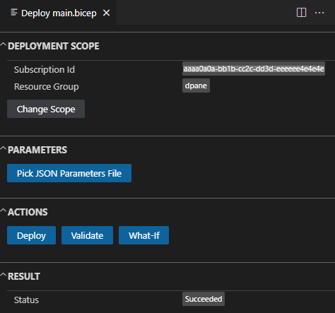Screenshot des Bereitstellungsbereichs in Visual Studio Code.