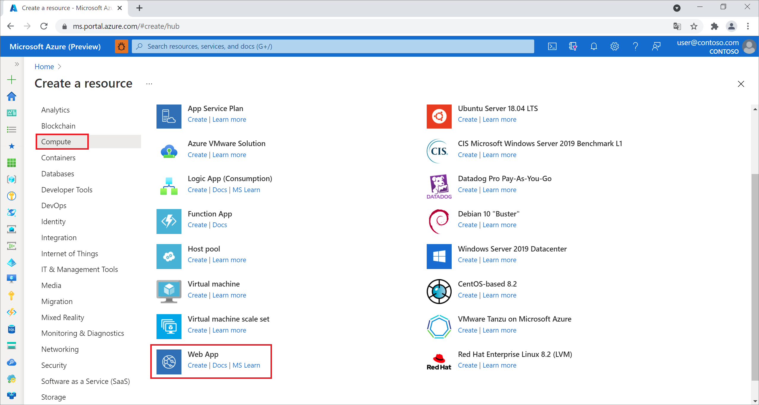 Erstellen einer neuen Web-App im Azure-Portal