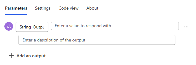 Screenshot des Ausgabeparameters für die Antwortaktion.