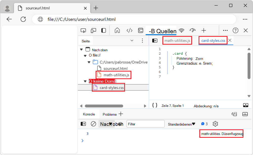 Die Quellen- und Konsolentools mit den virtuellen Dateinamen