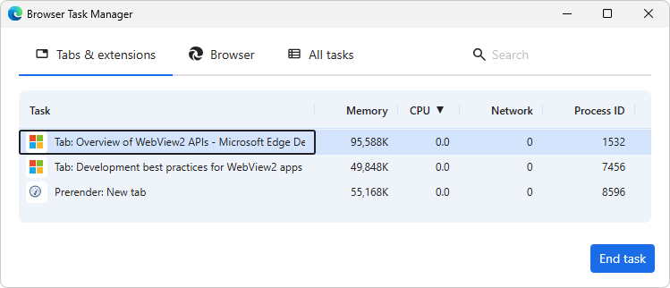 Browsertask-Manager-Fenster
