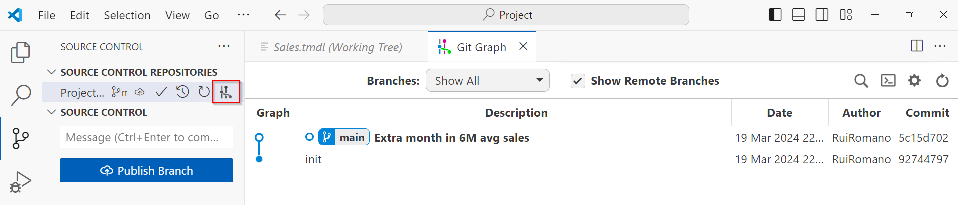 Bild von GitGraph in VS Code.