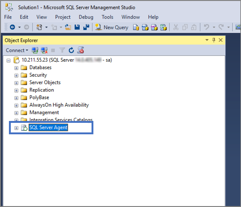 Screenshot zeigt, wie überprüft werden kann, ob SQL Server-Agent installiert ist.
