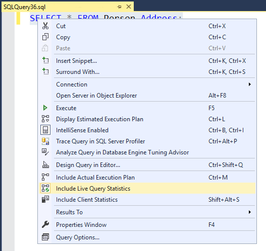 Screenshot aus SQL Server Management Studio mit der Schaltfläche 