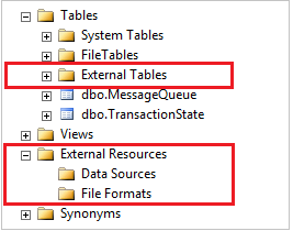Screenshot von PolyBase-Objekten in SSMS.