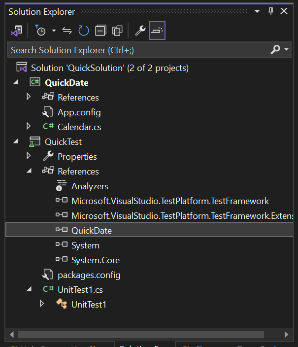 Screenshot: Projektmappen-Explorer mit einem Projektverweis