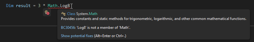 Screenshot einer Zickzack-Unterstreichung in Visual Studio.