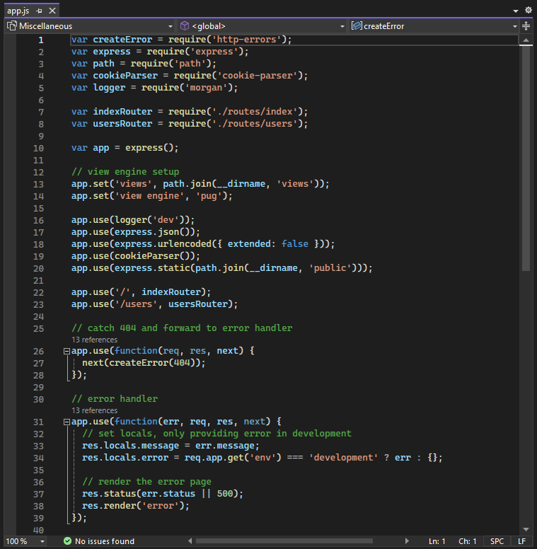 Screenshot des Editors in Visual Studio.