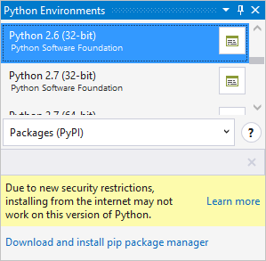 Nachricht über Pip-Installationsbeschränkungen mit älteren Versionen von Python