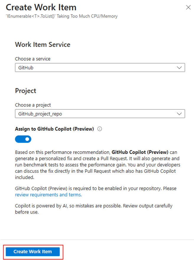 Screenshot of the checked Assign to GitHub Copilot option.