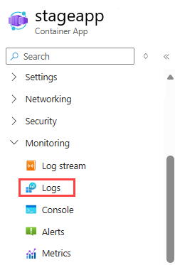 Screenshot demonstrating where to find the logs for your container app using Dapr component resiliency.