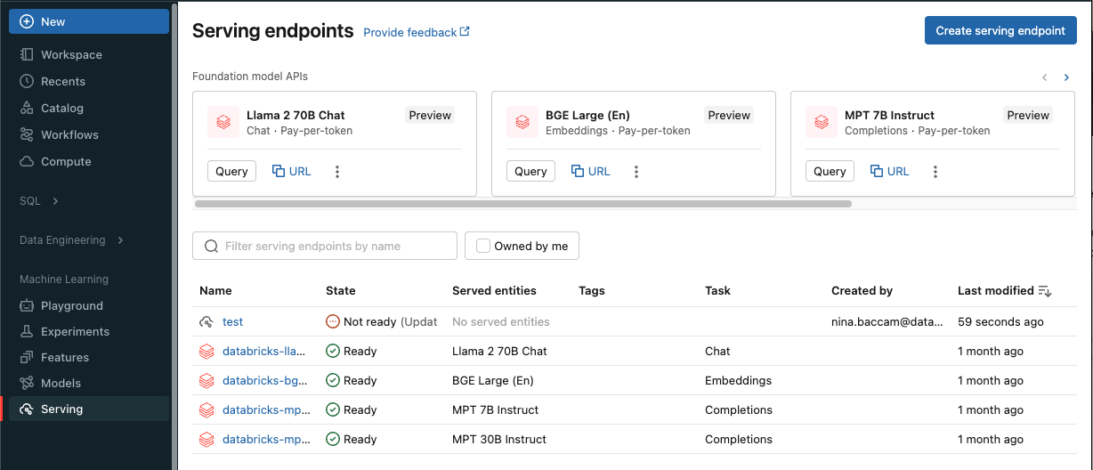Model serving UI