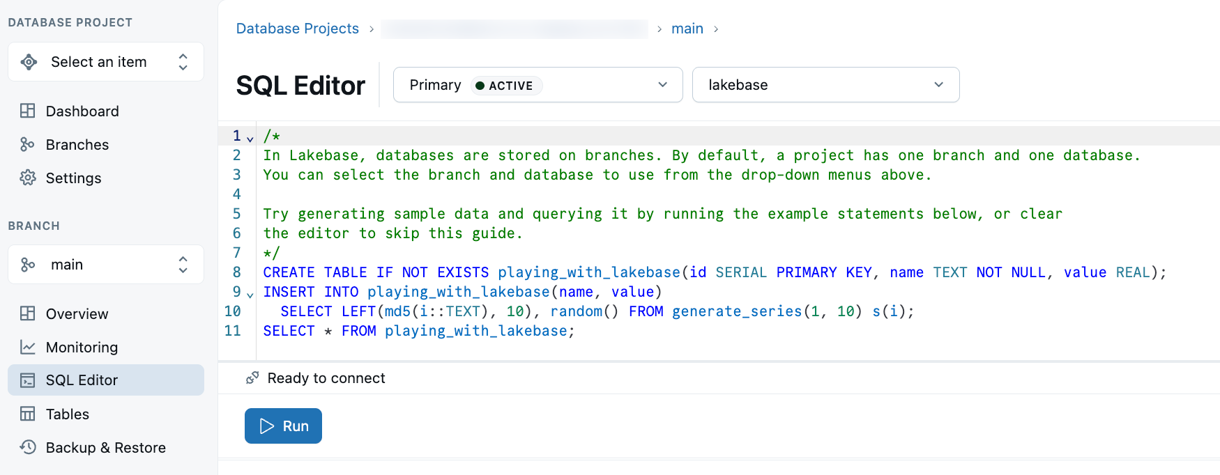 Lakebase SQL Editor