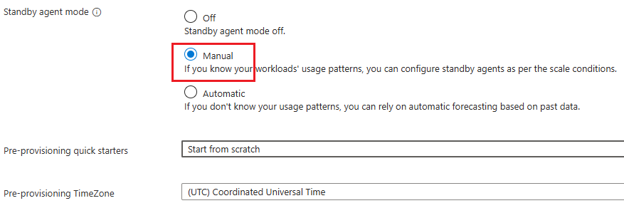 Screenshot that shows Manual standby mode.