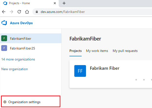 Screenshot of Choose Organization settings.