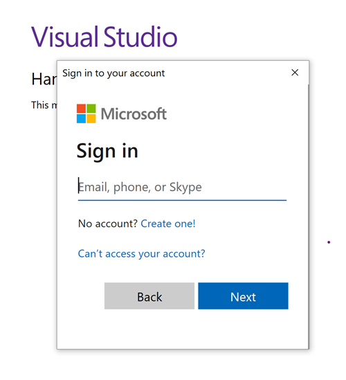 Screenshot of the account selection dialog.