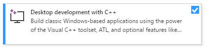 Screenshot showing the Desktop development with C plus plus workload.