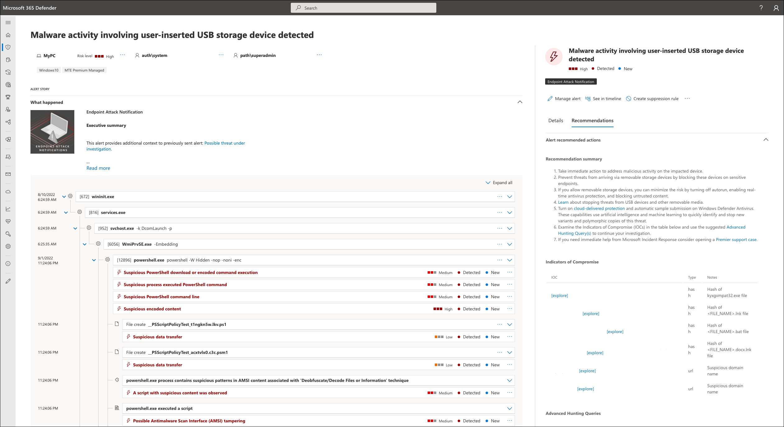 Screenshot of the Endpoint Attack Notifications alert