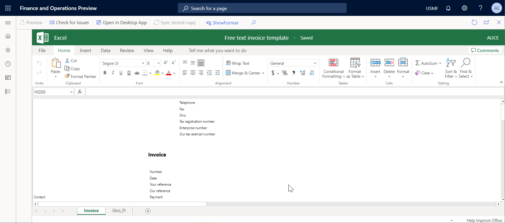 Screenshot of the Business document management template editor page.