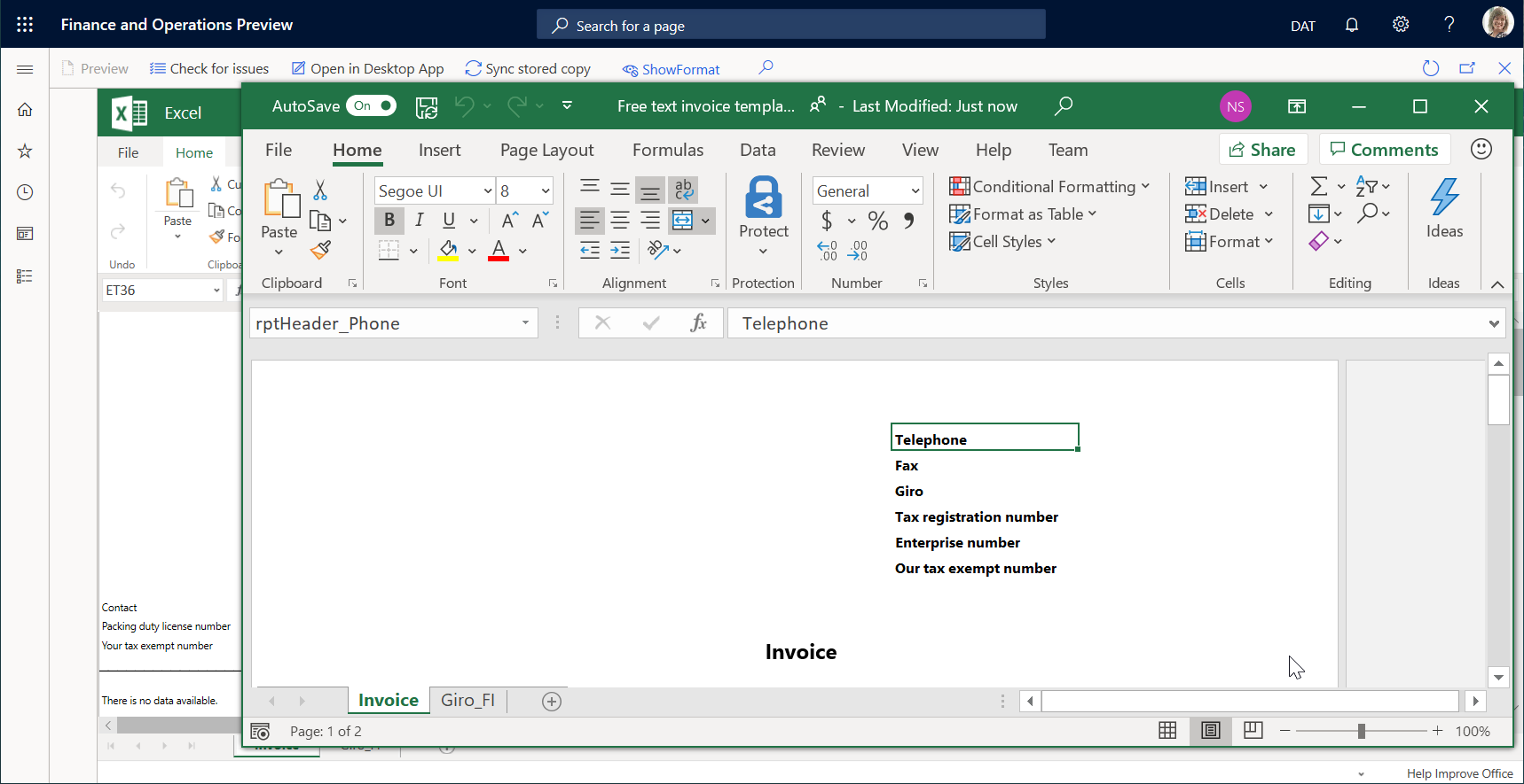 Screenshot of a template opened in the desktop Excel application.