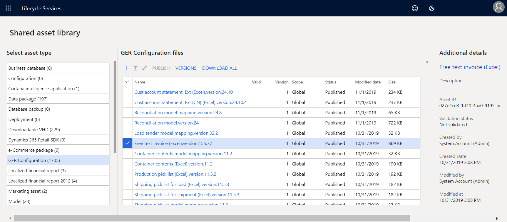 Screenshot of the Lifecycle Services shared asset library content page.