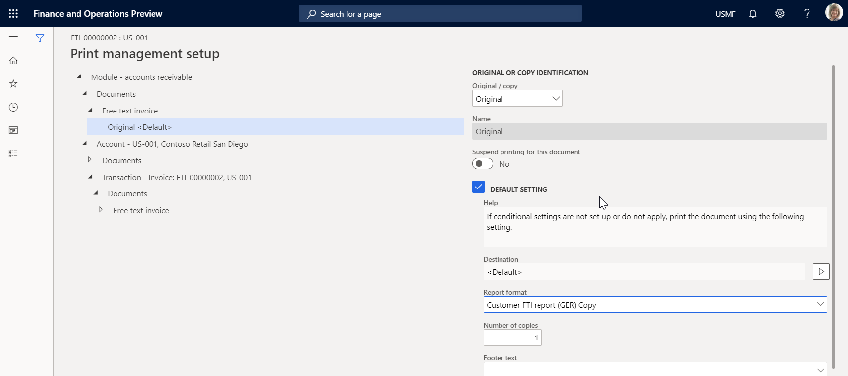 Screenshot of the Print management setting page.