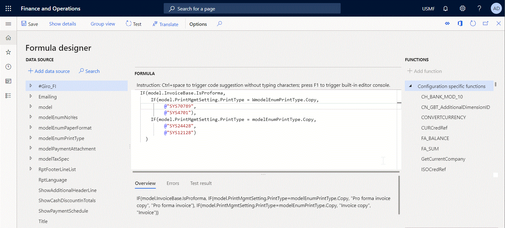 Screenshot of the ER formula editor showing automatic code completion.
