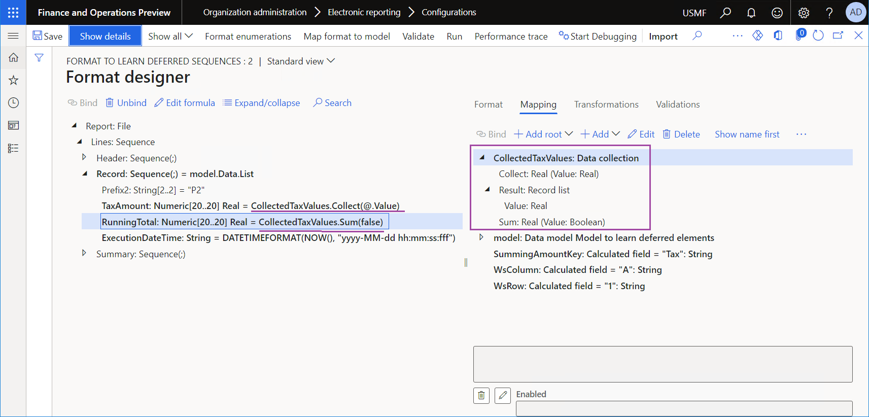 Screenshot of numeric elements that have updated bindings on the Format designer page.