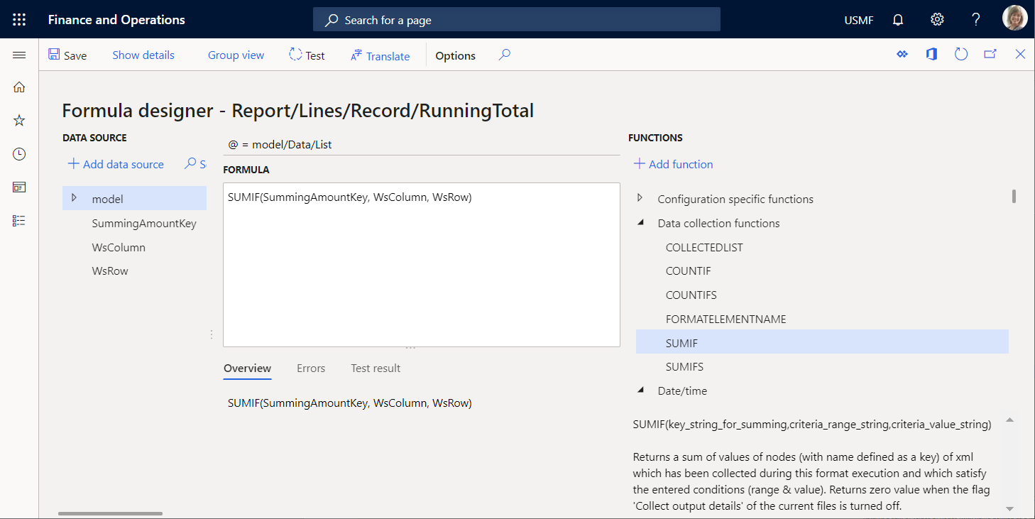 Screenshot of SUMIF expression.
