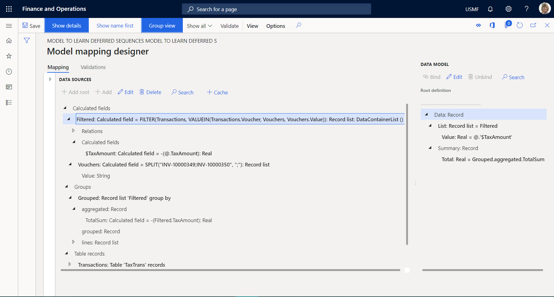 Screenshot of Model mapping designer page.