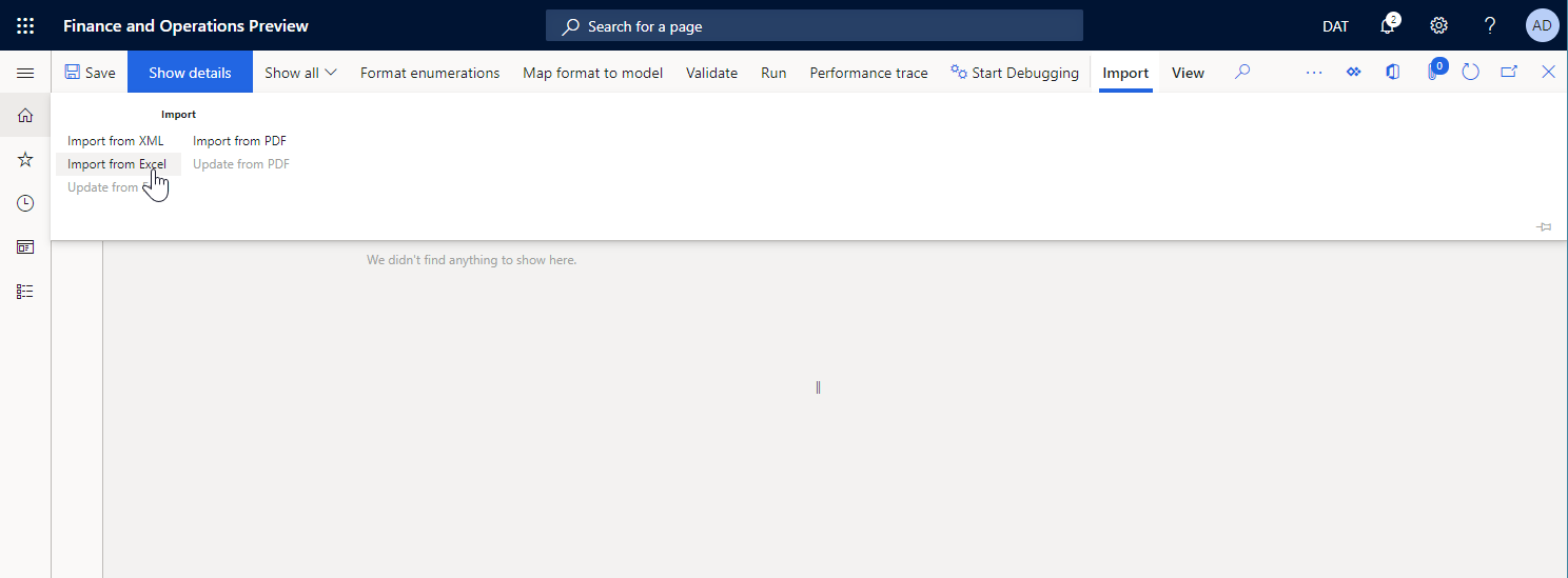 Screenshot of selecting Import from Excel.