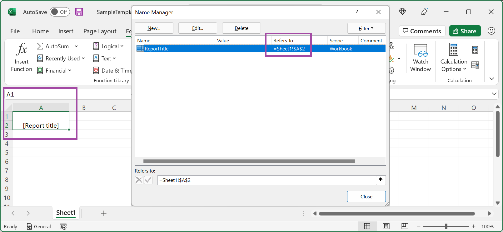 Screenshot of reviewing the results of merging cells A1 and A2 in the designed Excel workbook in the Excel desktop application.