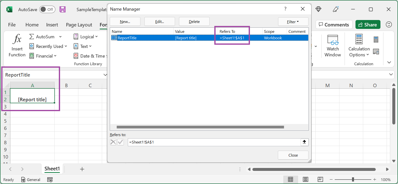 Screenshot of reviewing the results of changing the reference in the designed Excel workbook in the Excel desktop application.