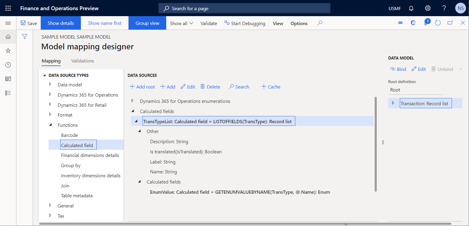 Data source of a model mapping that returns all enumeration values of a selected enumeration as a list of records.