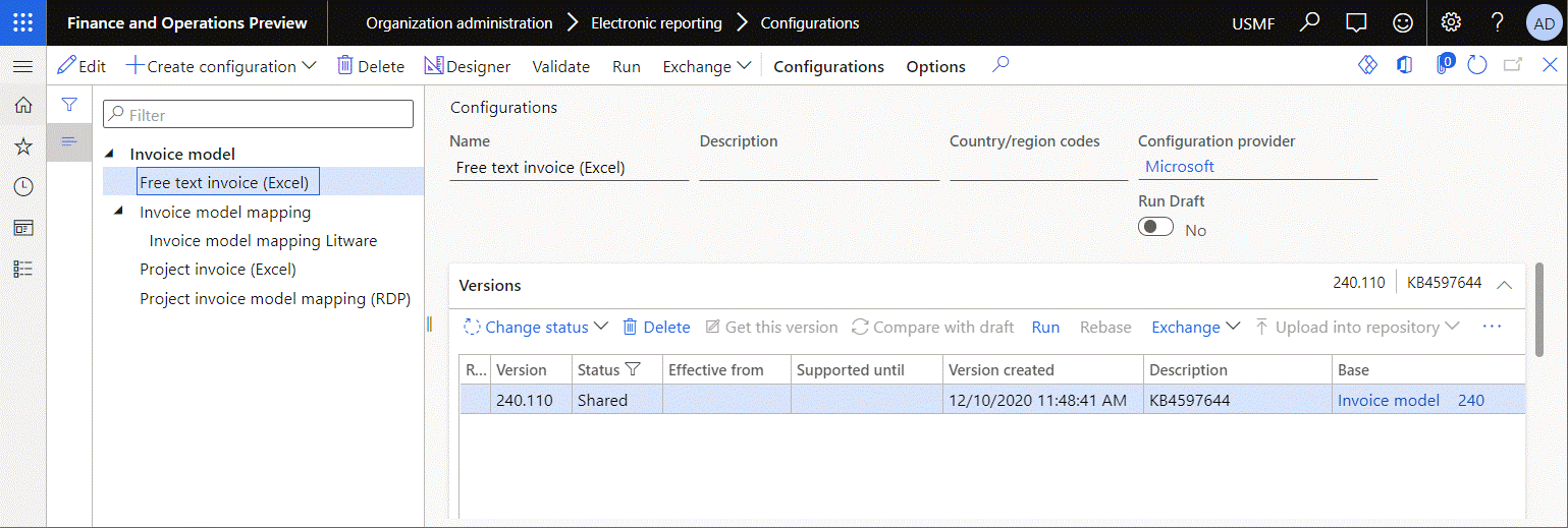 Screenshot of opening the format for editing on the Configurations page.