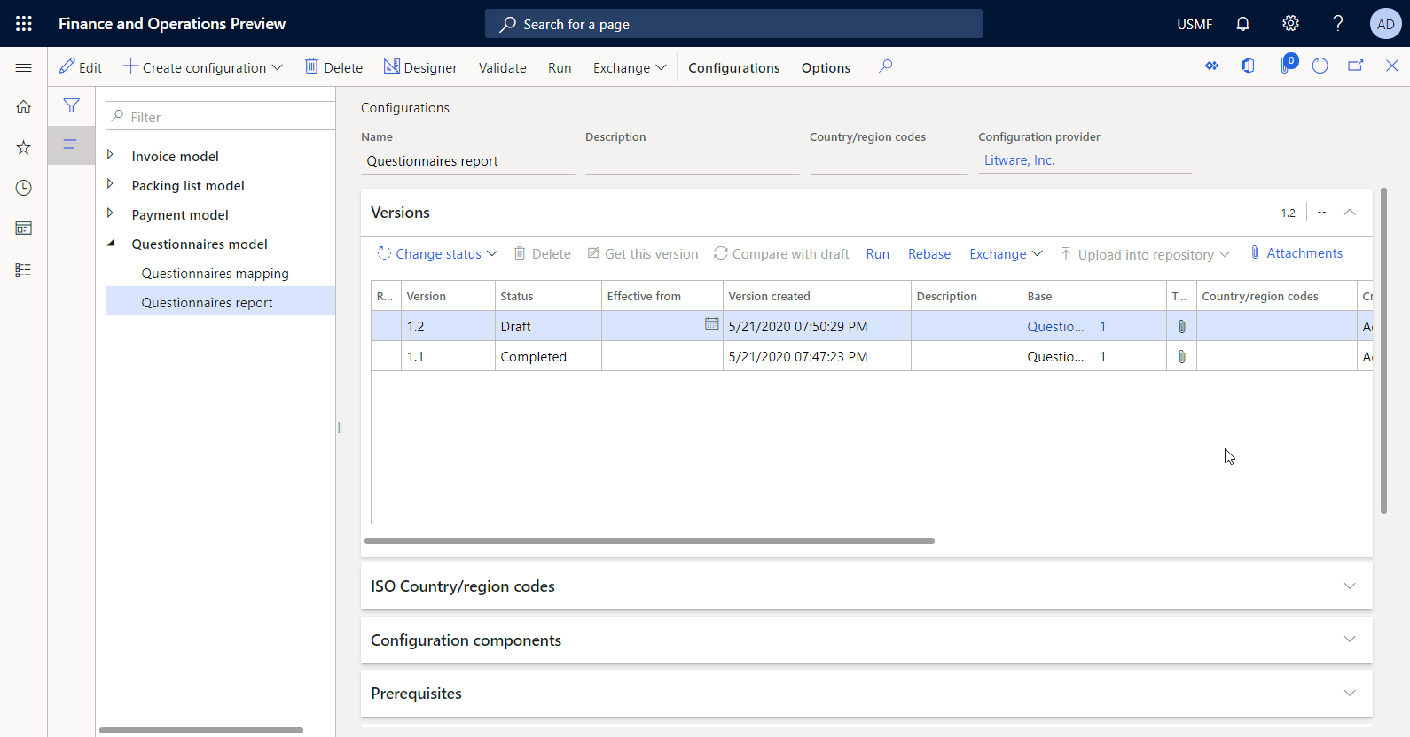 Screenshot of the editable ER configuration on the Configurations page.