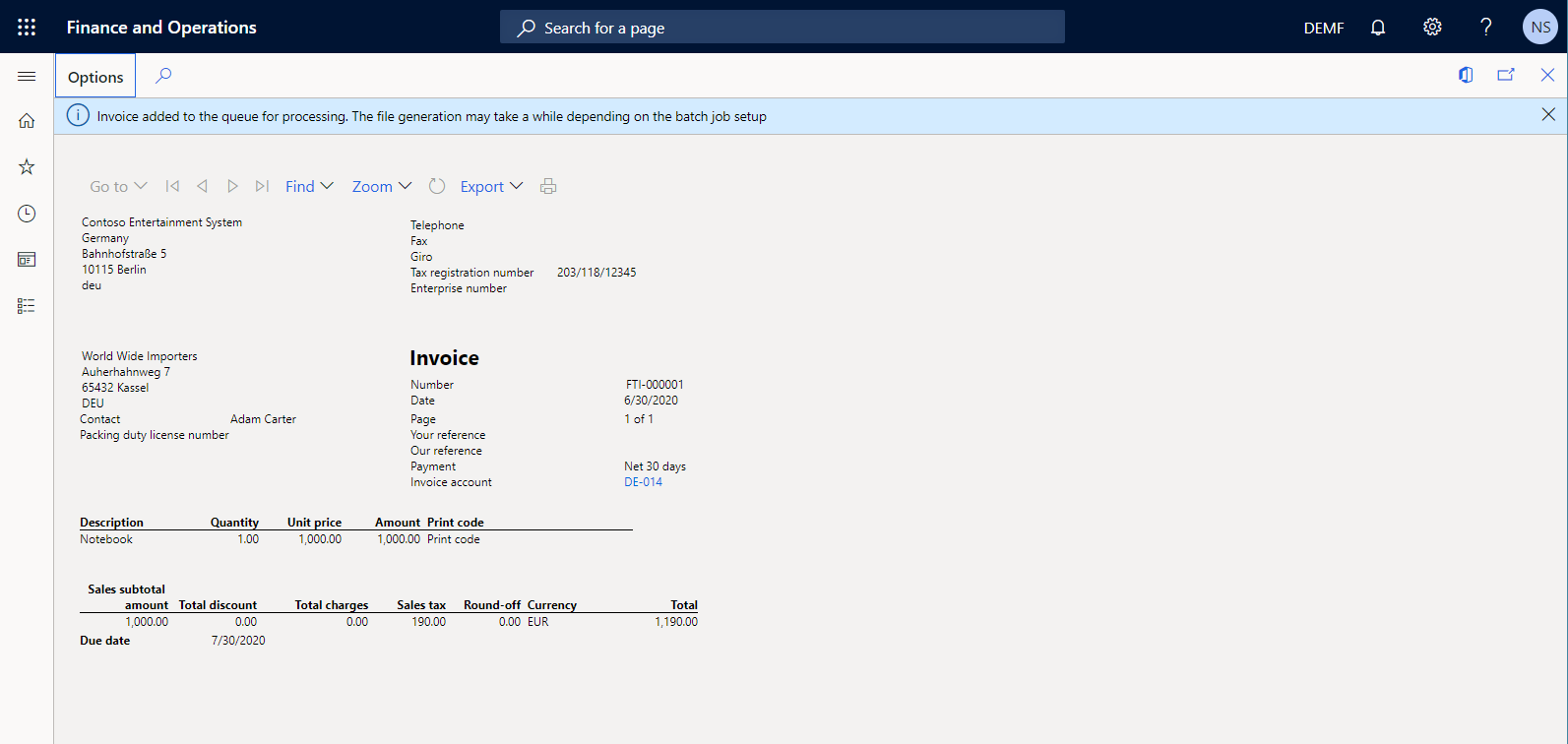 Screenshot of the preview of the original invoice.