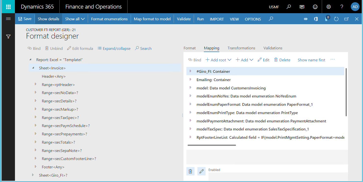 Screenshot of the Format designer.