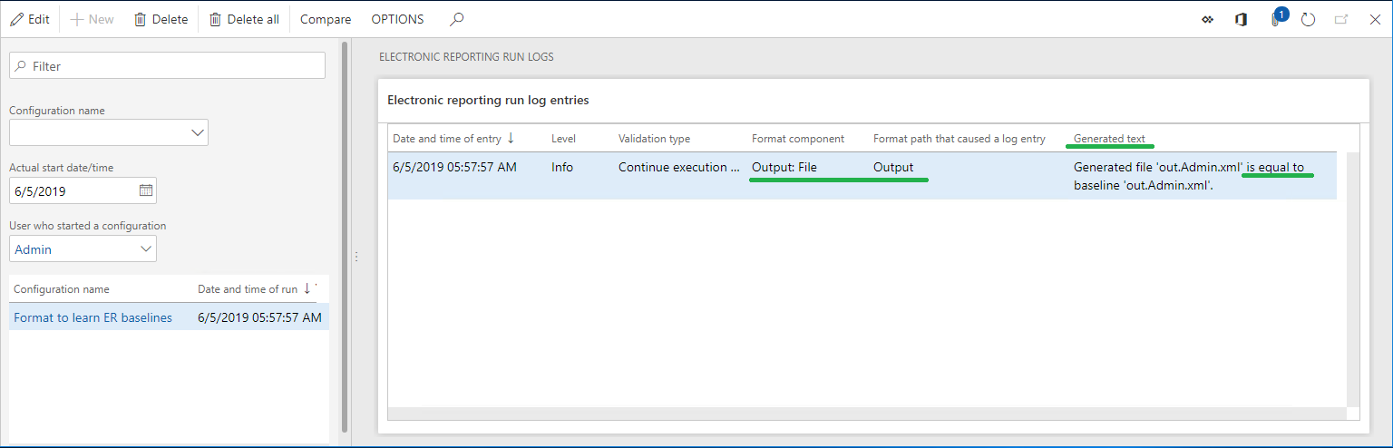 Screenshot of the Electronic reporting run logs page.