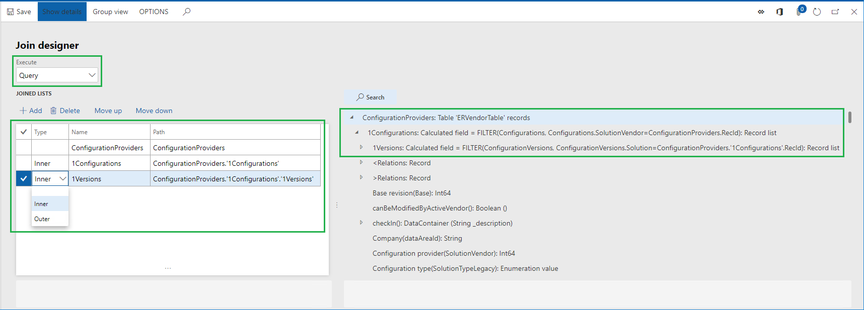 Screenshot of the JOIN data source parameters page.