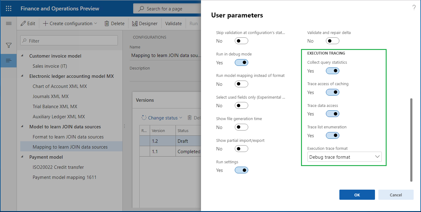 Screenshot of the Electronic reporting user parameters page.