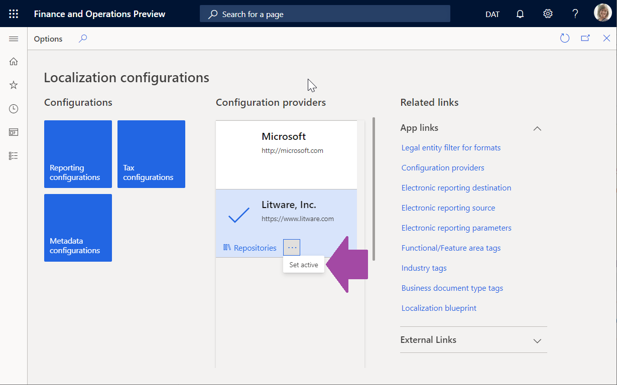 Screenshot of the Electronic reporting workspace page.