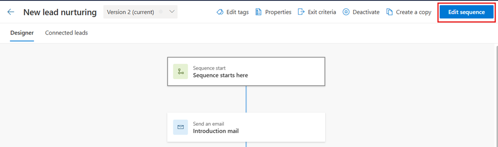 Screenshot of the Edit sequence option on a sequence view page.