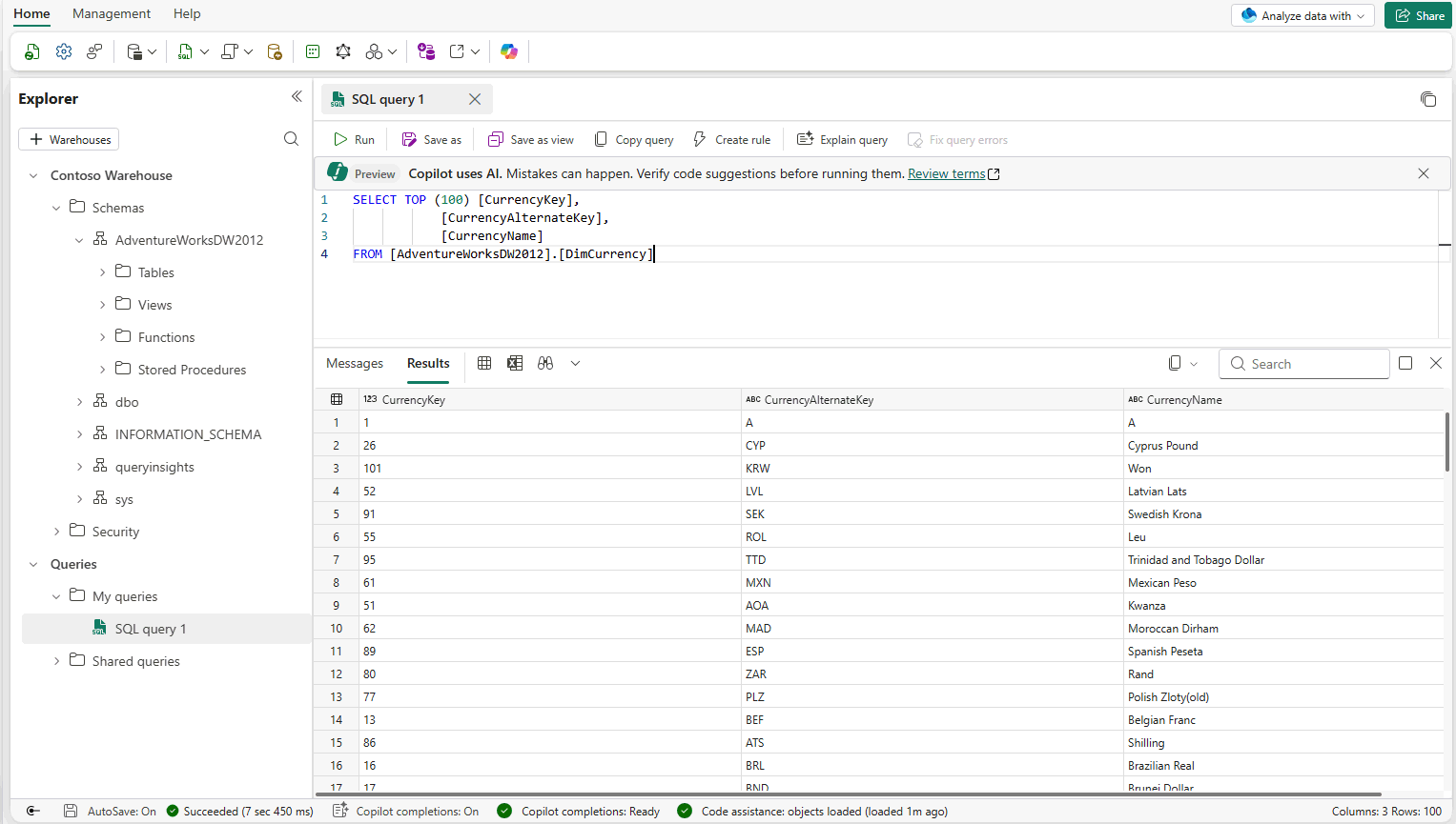 Screenshot of the query editor window. Command buttons are boxed in red.