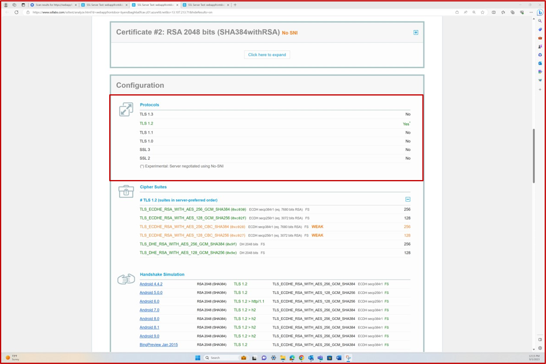 SSL scan by Qualys report TLS configuration table.