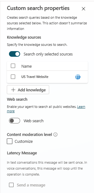 Screenshot of custom search properties.