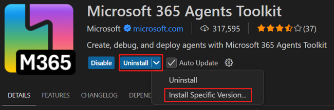 Screenshot shows the option to select other versions of Visual Studio Code.